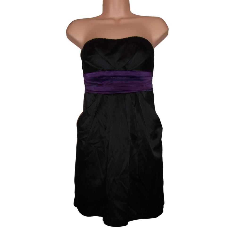 Wishes Wishes Black Satiny Empire Waist Strapless Semi /Formal Dress Sz.7